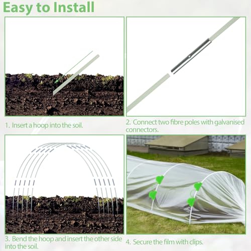 YAYODS 72 Pcs Garden Hoops for Raised Beds, 12 Sets of 8 Ft Long Greenhouse Hoops Grow Tunnel Rust-Free Fiberglass Support Hoops Frame for Netting, DIY Plant Support Garden Stakes for Row Cover