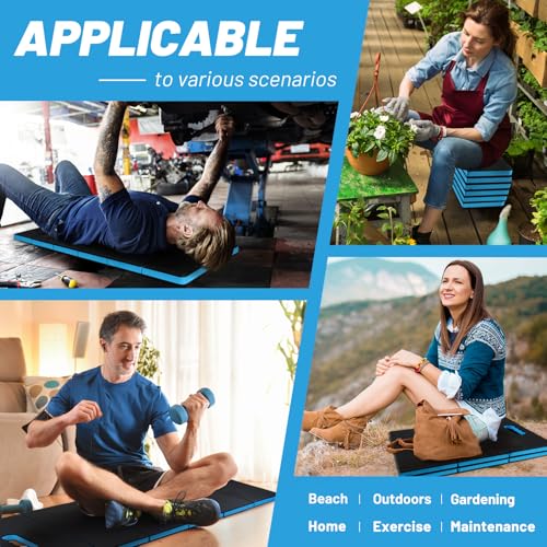 Foldable Mechanic Mat Kneeling Pad, 0.9" Extra Thick EVA Foam,Blue - color: BLUE & BLACK