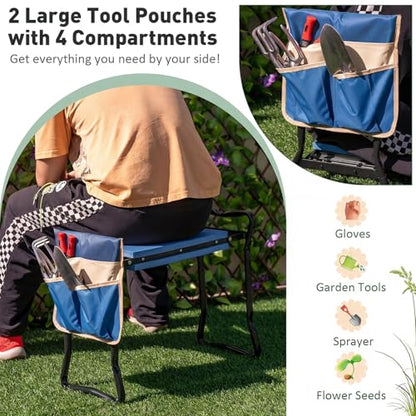 GIANTEX Garden Kneeler & Seat, Heavy-Duty Garden Bench, Blue with 1 Bag - color: Navy Blue, size: 23” x 11” x 19.5”