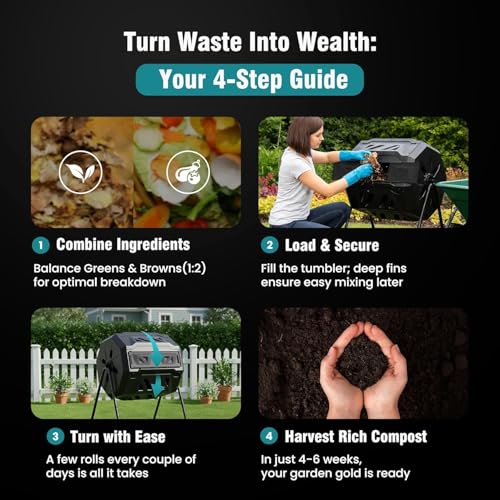 Compost Bin Outdoor, Dual Chamber Composter Tumbler Outdoor with Gloves, Efficient 360°Rotating Composting Bin for Patio, Lawn, Home Gardening and Landscape (Black) - color: black out
