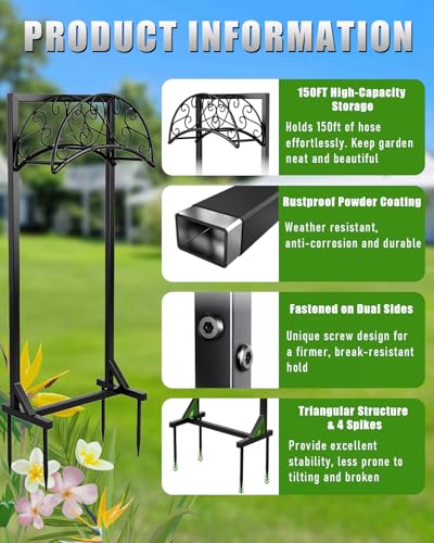 Heavy Duty Garden Hose Holder Freestanding Rustproof, Holds 150FT - color: Hose Holder