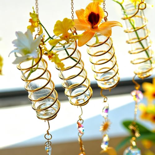 3pcs Crystal Suncatchers with Plant Propagation Tubes for Window Wall - color: Golden-3pcs