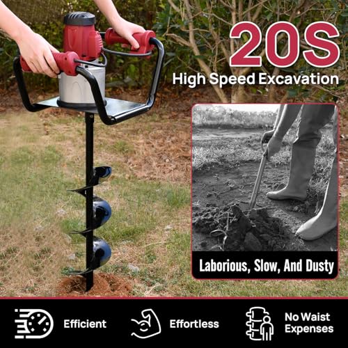 DC HOUSE 1500W Electric Post Hole Digger Earth Auger Hole Digger Digging Tools Auger with 6" Digging Bit Set with Reverse Function, Prune Farmland and Garden - size: 6" Bit Set