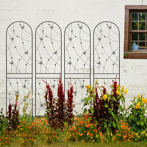 Garden Trellis for Climbing Plants Outdoor, 4-Pack 86" Metal Rustproof - color: Butterfly1-4pacs-Black, size: 86×19.7"