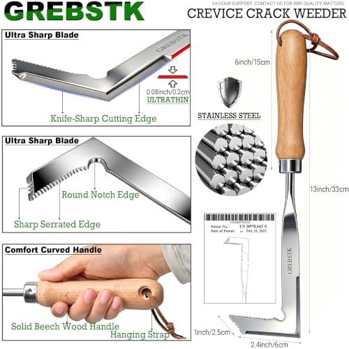 GREBSTK Crack Weeder Crevice Weeding Stainless Steel Sharp Lightweight Tool - size: 13" Manual Weeder