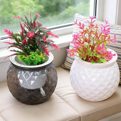 Self Watering Planter Pots, Automatic Water Absorbing Pot Indoor Hydroponic Plant Flower Pots for Green Luo, Succulent Plant (White, 11x10.5cm) - color: White