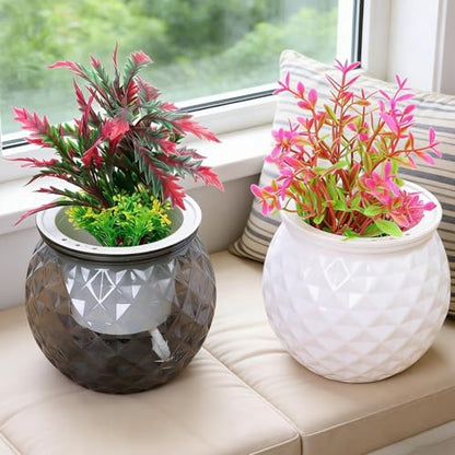 Self Watering Planter Pots, Automatic Water Absorbing Pot Indoor Hydroponic Plant Flower Pots for Green Luo, Succulent Plant (White, 11x10.5cm) - color: White