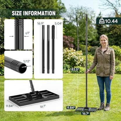 17*10" Carbon Steel Lawn Leveling Rake with 82in Adjustable Handle