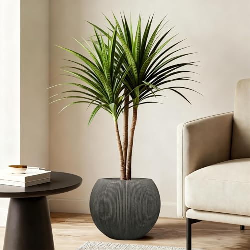 11.8" H x 14.5" Dia Large Round Plastic Black Planter with Drainage & Plug - color: Mediterranean Black