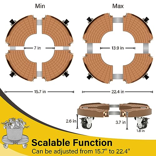 Goovilla Plant Stand with Wheels 440LBS Load,1Pack, Adjustable 15-22",Khaki - color: Khaki