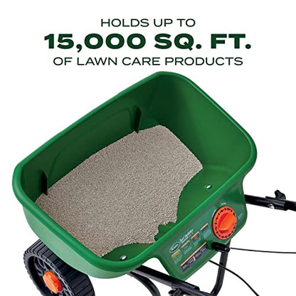 Scotts Turf Builder EdgeGuard DLX Broadcast Spreader for Seed, Fertilizer, Salt, Ice Melt, Holds up to 15,000 sq.ft. Product, Green - style: Deluxe