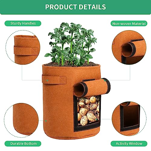 5-Pack 10 Gallon Grow Bags with Harvest Window Thickened 300g Nonwoven Fabric Heavy Duty Plant Pots for Vegetables Potato Tomatoes Carrots Gardening Containers with Reinforced Handles Orange - size: 10GAL-ORG