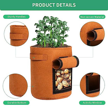 5-Pack 10 Gallon Grow Bags with Harvest Window Thickened 300g Nonwoven Fabric Heavy Duty Plant Pots for Vegetables Potato Tomatoes Carrots Gardening Containers with Reinforced Handles Orange - size: 10GAL-ORG