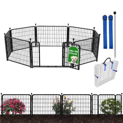 ADAVIN Garden Fence with Low Threshold Gate, 24in 8 Panels Dog Fencing - size: 24in(H)×20ft(L) 8 panels-New