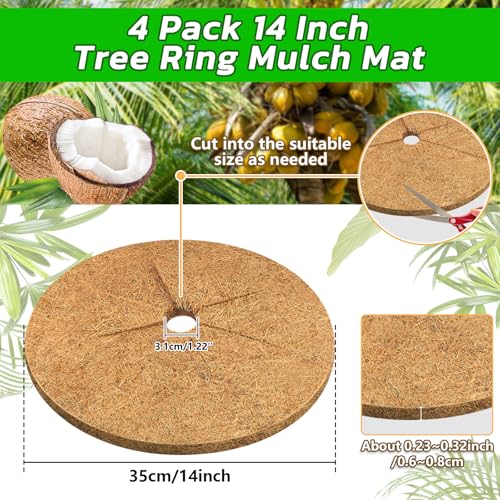 Legigo 4 Pack Coconut Fiber Mulch Ring Tree Plant Protector Mat, 14 Inch - color: 4 Pack, size: 14 Inch
