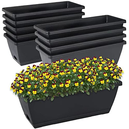 Window Box Planter,10Pack Plastic Vegetable Flower Planters Boxes - color: Black, size: 16.6 x 7 x 5.9 inches