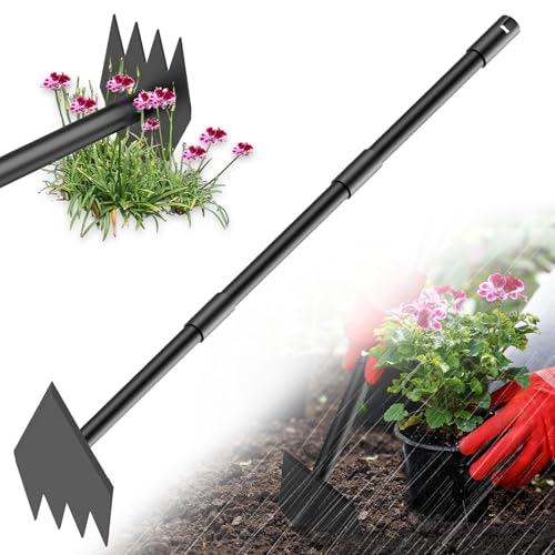 Luvenia Garden Hoe, 46 Inch Long Handle Hoe Garden Tool Heavy Duty, 2 in 1 Weed Rake & Garden Hoe for Women & Family Gardeners, Fast Weeds Grass Removal,Cultivating, Loosen Soil, Sharp Edge - size: 44in