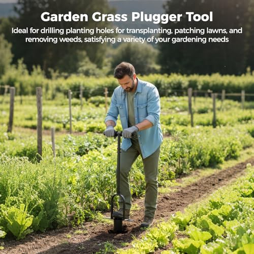 OMISTAR Bulb Planter Tool, Carbon Steel Grass Plugger with Long Handle, Heavy Duty Sod Plugger Garden Tool with Middle Pedal for Grass Plug, Digging Holes, Repair of Turf