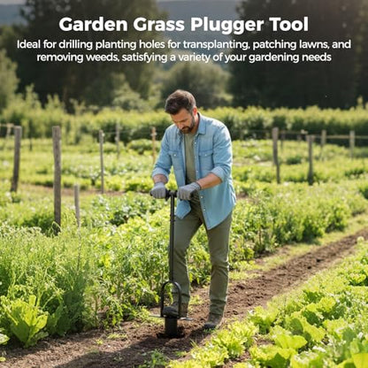 OMISTAR Bulb Planter Tool, Carbon Steel Grass Plugger with Long Handle, Heavy Duty Sod Plugger Garden Tool with Middle Pedal for Grass Plug, Digging Holes, Repair of Turf