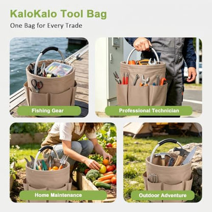 Cleaning Supply Caddy, 17L Foldable Cleaning Caddy with Handle and 6 Pockets, 600D Oxford Fabric Portable Shower Caddy, Bucket Bag for Cleaning Products, Camping, Khaki - color: Khaki