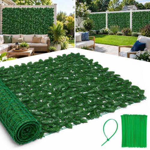 KASZOO 100x40 in Artificial Ivy Privacy Fence Screen, Outdoor Decorative Fence Panels, Faux Greenery Backdrop, Ivy Leaf Privacy Fence, Green, Plastic & Polyethylene, Garden Style - size: 100x40in