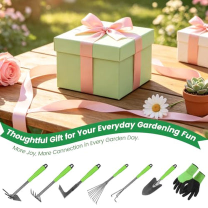 Gardening Tools Garden Tool Set 7 Pack with Ergonomic Non-Slip Handle, Includes Trowel, Hand Weeder, Hand Hoe, Small Rake, Heavy Duty Gardening Kit Garden Tools for Women Gardening Gifts for Birthday