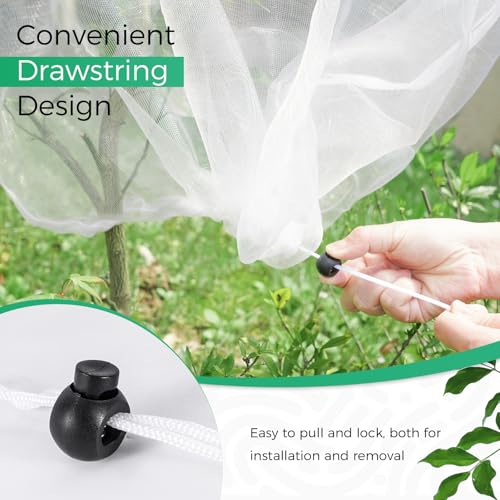Zihvfzu 4 Pack Garden Netting Mesh with Drawstring – 3.5 x 2.3 FT Bird Netting for Blueberry Bushes, Fruit Trees & Vegetables, Insect & Deer Barrier for Cicada, Squirrel, Animals Protection (White)