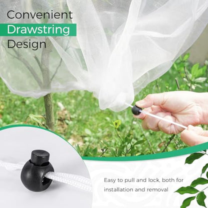 Zihvfzu 4 Pack Garden Netting Mesh with Drawstring – 3.5 x 2.3 FT Bird Netting for Blueberry Bushes, Fruit Trees & Vegetables, Insect & Deer Barrier for Cicada, Squirrel, Animals Protection (White)