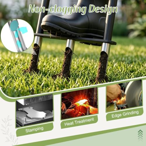 Manual Core Aerator Lawn Tool with 3 Stainless Steel Hollow Tines