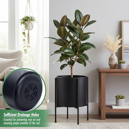 D'vine Dev Plastic Planter Pot with Metal Stand, Black, 10 in, 55-D-B-2 - color: Black, size: 10 Inch