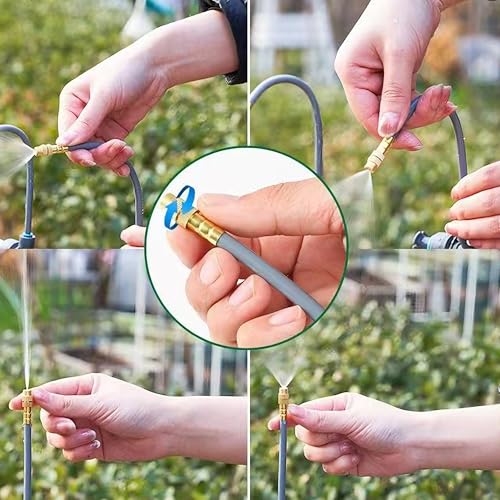 Drip Irrigation System, 16Ft 5/16 Inch Hose, 5 Adjustable Copper Nozzles, Automatic Atomizing Watering Kit for Greenhouse, Outdoor, Raised Bed, Lawn - size: 16FT
