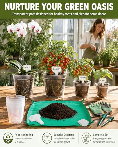 16 Pack 10/8/6/4 Inch Sizes Large Clear Nursery Pots with Drainage - color: 4/6/8/10 Inch-16pcs, size: Medium