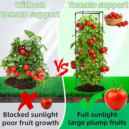 3 Pack Square Tomato Cages for Garden, 59 Inch Tall Heavy Duty Metal Tomato Plant Support Trellis, Adjustable Large Tomato Stakes for Outdoor Pots Climbing Plants, Vegetables, Cucumber - size: 59Inch