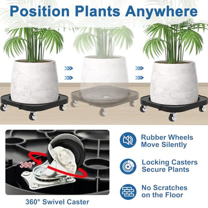 2 Pack 11'' Heavy Duty Rolling Plant Caddy with Wheels, Black - color: Black