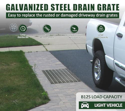16in B125 Galvanized Steel Drain Grate(15.55x15.55 in) - color: Silver-1 Pack, size: 16x16 inch