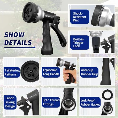 AUTOMAN-Garden-Hose-Nozzle, ABS Water Spray Nozzle, 7 Adjustable Watering Patterns, Slip Resistant for Watering Plants, Lawn& Garden, Washing Cars, Cleaning, Showering Pets & Outdoor Fun.Silver Color - color: Silver