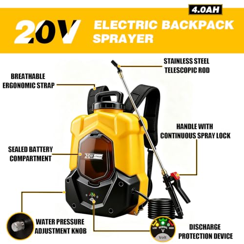 Battery Powered Backpack Sprayer for DEWALT 20V Max Battery