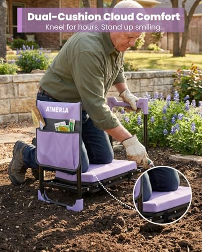 Aimerla K7 Foldable Garden Kneeler Seat, Upgraded Anti-Slip Base, 350LBS Capacity, 10.2" Wide EVA Pad & Detachable Cloud Cushion, 2-in-1 Kneeler Bench for Seniors, Gardening Gifts for Parents - color: Lavender