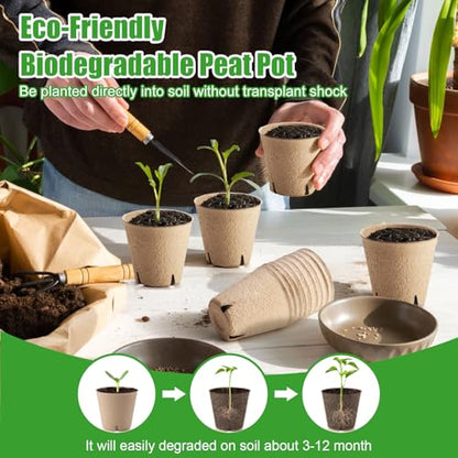 130 Pcs 3.15 Inch Peat Pots,Seed Starting Pots with Drainage Holes Round