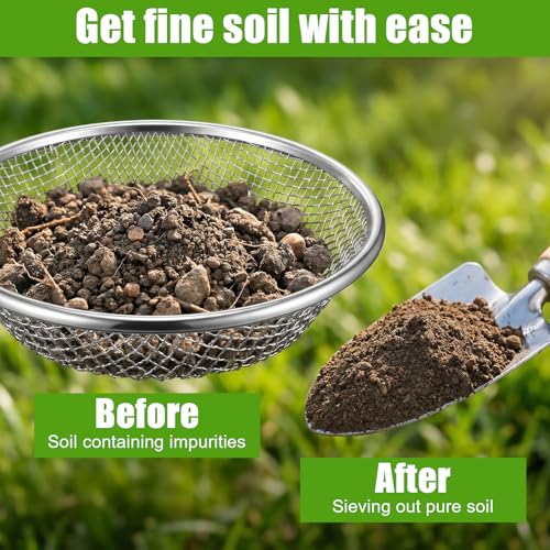 3 Pcs Soil Sifter for Gardening Dirt Sifter Heavy Duty Stainless Steel Sieve Fits 5 Gallon Bucket Rust Resistant 3 Apertures 3mm 6mm 10mm Rock Compost Screen