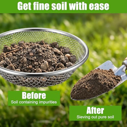 3 Pcs Soil Sifter for Gardening Dirt Sifter Heavy Duty Stainless Steel Sieve Fits 5 Gallon Bucket Rust Resistant 3 Apertures 3mm 6mm 10mm Rock Compost Screen