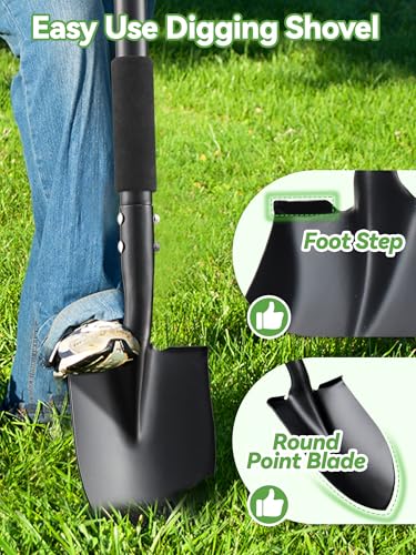 Shovel, Garden Shovels for Digging Gardening Heavy Duty, 31 inch Small Short Metal Shovel with D-Handle, Sharp Round Point Blade, Comfort Grip, Camping, Off Road, Soil, Kids Sand Beach Mini Spade Tool - color: Black