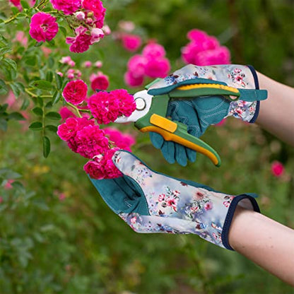 Bamllum Gardening Gloves for Women, Leather Garden Gloves - color: White+blue