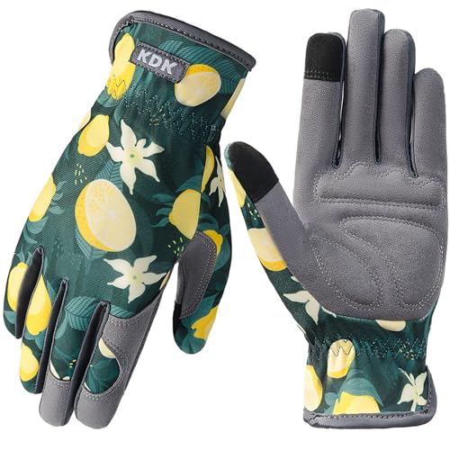 KDK Leather Gardening Gloves for Women Thorn Proof Yard Work Gloves (M) - color: Green (Lemon), size: Medium