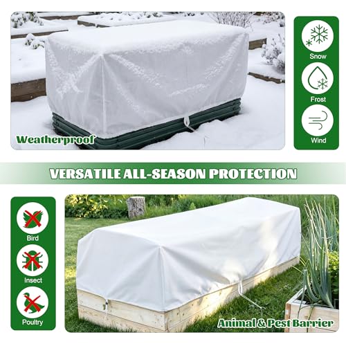 Hahood 2 Pack Plant Covers Freeze Protection with Ground Stakes, 6.1 x 3 x 1.6 FT Rectangular Raised Garden Bed Cover with Drawstring Reusable Frost Cloth for Winter Outdoor Plants - size: 6.1 x 3 x 1.6FT