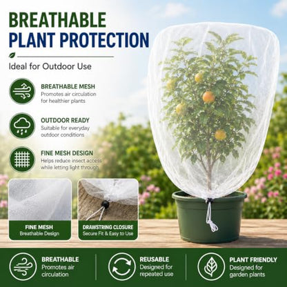 4-Pack Fine Mesh Plant Cover with Drawstring, 3.3x4.9FT - 4.0x4.9FT, Reusable Garden Netting for Vegetables, Flowers, Fruit Trees and Potted Plants, Insect Barrier Plant Protection Net - size: 3.3*4.9Ft + 4.0*4.9Ft-4pack