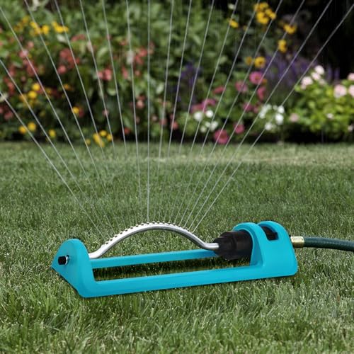 Lawn Sprinkler, 18 Brass Nozzles Garden Water Oscillating Sprinkler for Yard Covers up to 3,600 sq.ft, Heavy Weight Base, Built-in Spray Jet Cleaning Needle