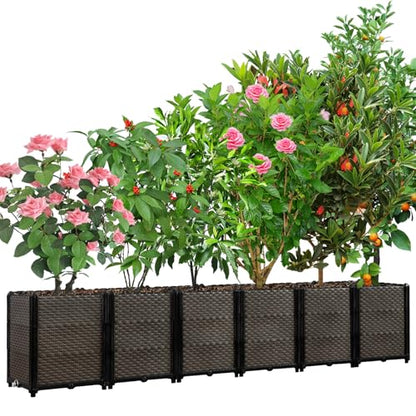 Large Raised Planter Box Outdoor Self Watering 94.4"x15.7"x19.7", Deep Raised Garden Bed - Elevated Garden Box with Drainage Plug, Rectangular Garden Planter Perfect for Patio Balcony Deck - size: L 94"xW 16"xH 20"