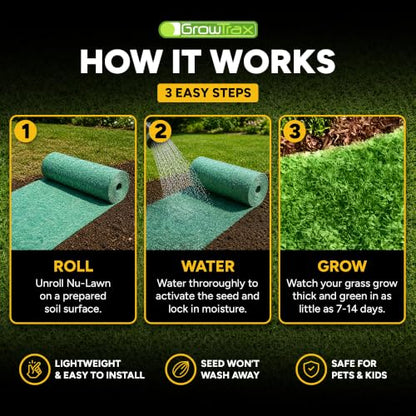 Growtrax Biodegradable Grass Seed Mat - 200 Sq Ft Bermuda & Rye Blend