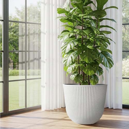 Worth Garden Plastic Round Large Planters, Set of 2 White Plant Pots - color: White, size: 2-Pack